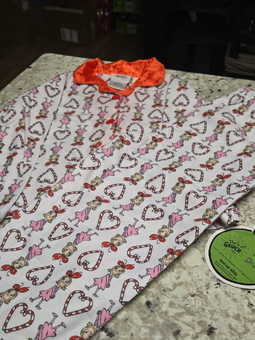Komar Kids Pink Heart & Bow Print Pajama Set with Orange Collar